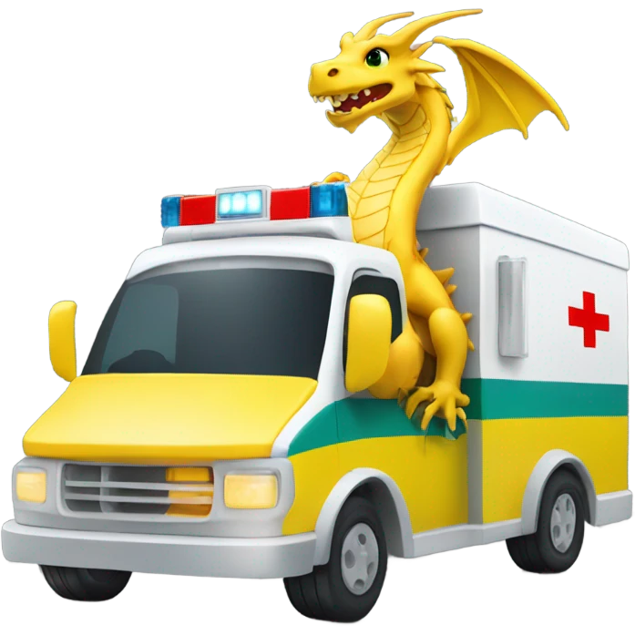 Yellow dragon driving an ambulance inside ambulance as an Emt emoji