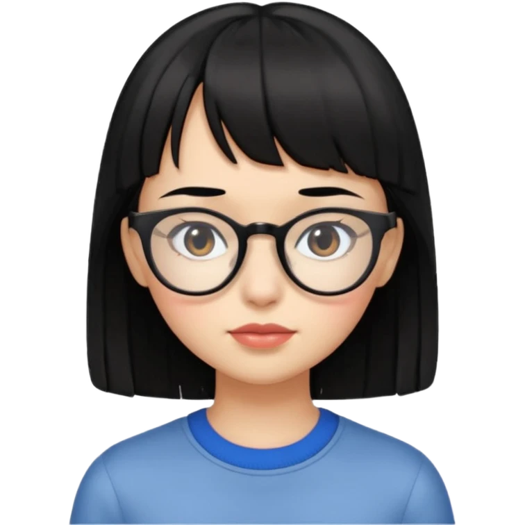 girl with micro bangs half of forehead shorter black hair with eye glasses emoji