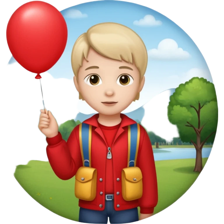 Child + balloon, Park Visitor, with park background, cicrle style frame. emoji