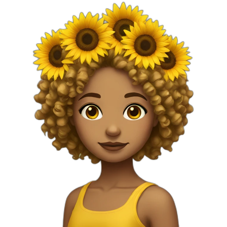 sunflower crown girl curly hair emoji