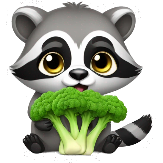 Cute Raccon eat broccoli emoji
