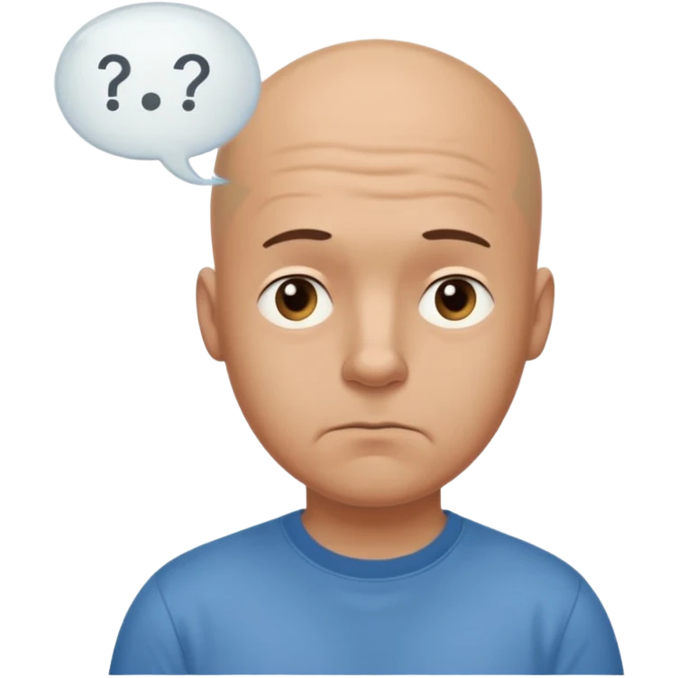 bald man with t-shirt doubting face with thought bubble emoji