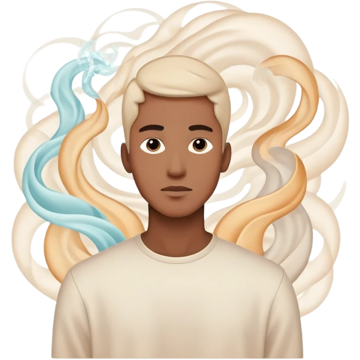 Minimalist male profile surrounded by ethereal energy waves with clothing items and accessories floating around it, style inspiration concept emoji