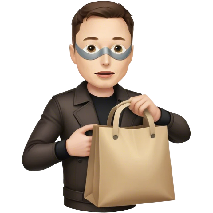 Elon Musk with a burglary mask and a bag of loot emoji