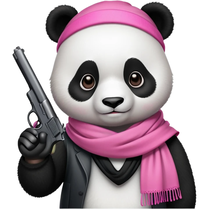 panda with pink scarf holding a handgun emoji