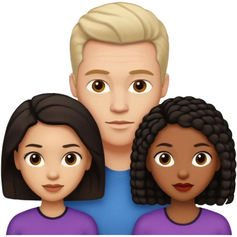 White brunette American man with two black african women both are African one is light skin black and one is medium tone black with african hair styles emoji
