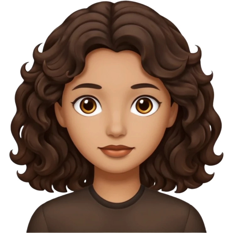 Piel morena con cabello castaño oscuro ondulado emoji