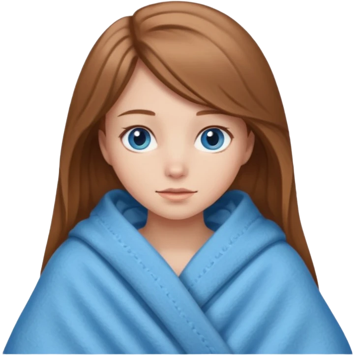 Girl with light brown hair and blue eyes wrapped in blanket emoji