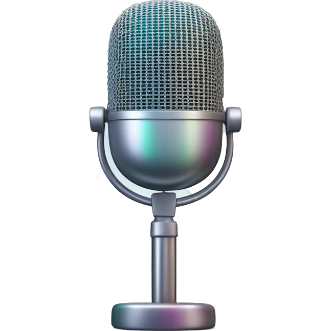 Realistic isolated gradient silver holographic podcast microphone emoji