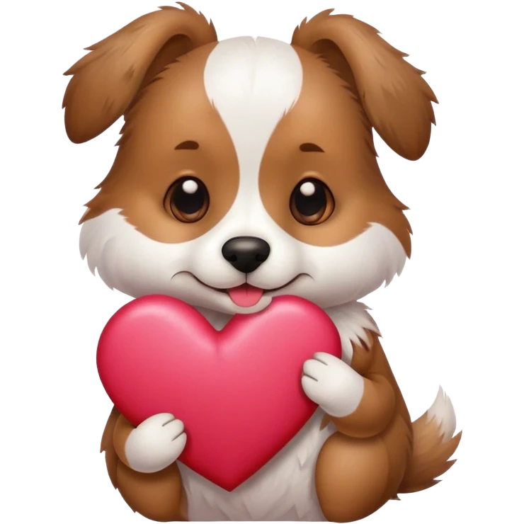 Dog holding valentine heart emoji