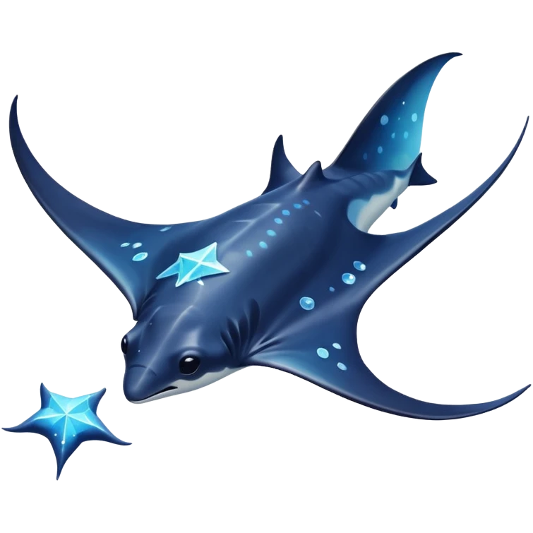 Starseed Manta emoji – full body, manta ray with wide wings, smooth glowing spots like small stars across its body, one central star crystal on its back, slight side angle emoji