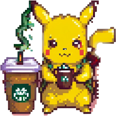 Pikachu drinking Starbucks emoji