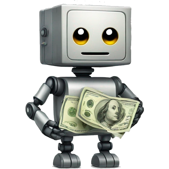 Cute square robot with money bags emoji