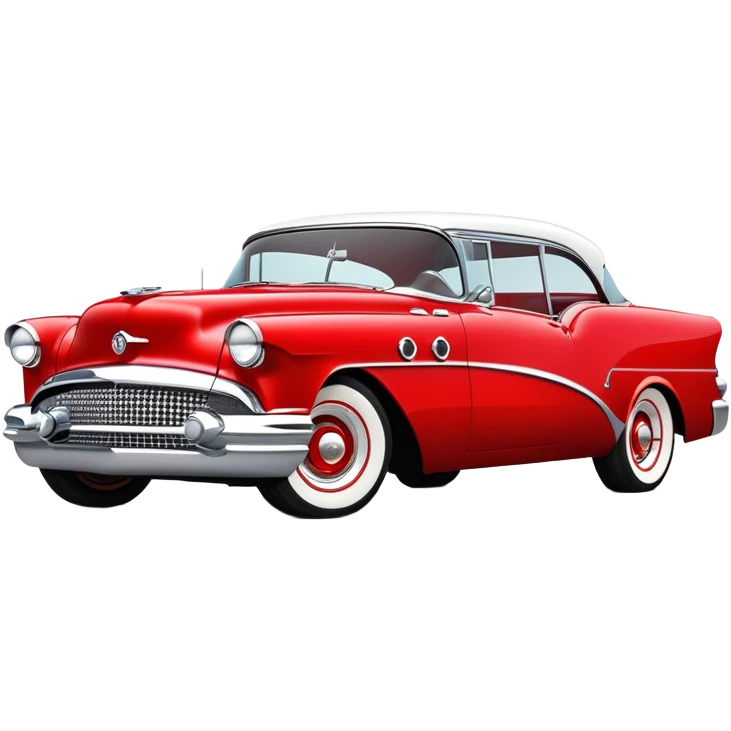hot rod inspired by a 1956 Buick Century, vibrant color scheme, classic red with chrome and whitewall tires emoji