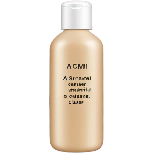 A skincare facial cleanser in a beige bottle and black writing  emoji