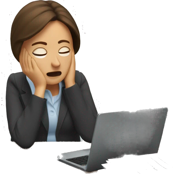 Stressed woman teacher with brown hair crying at her desk with lots of paperwork  emoji