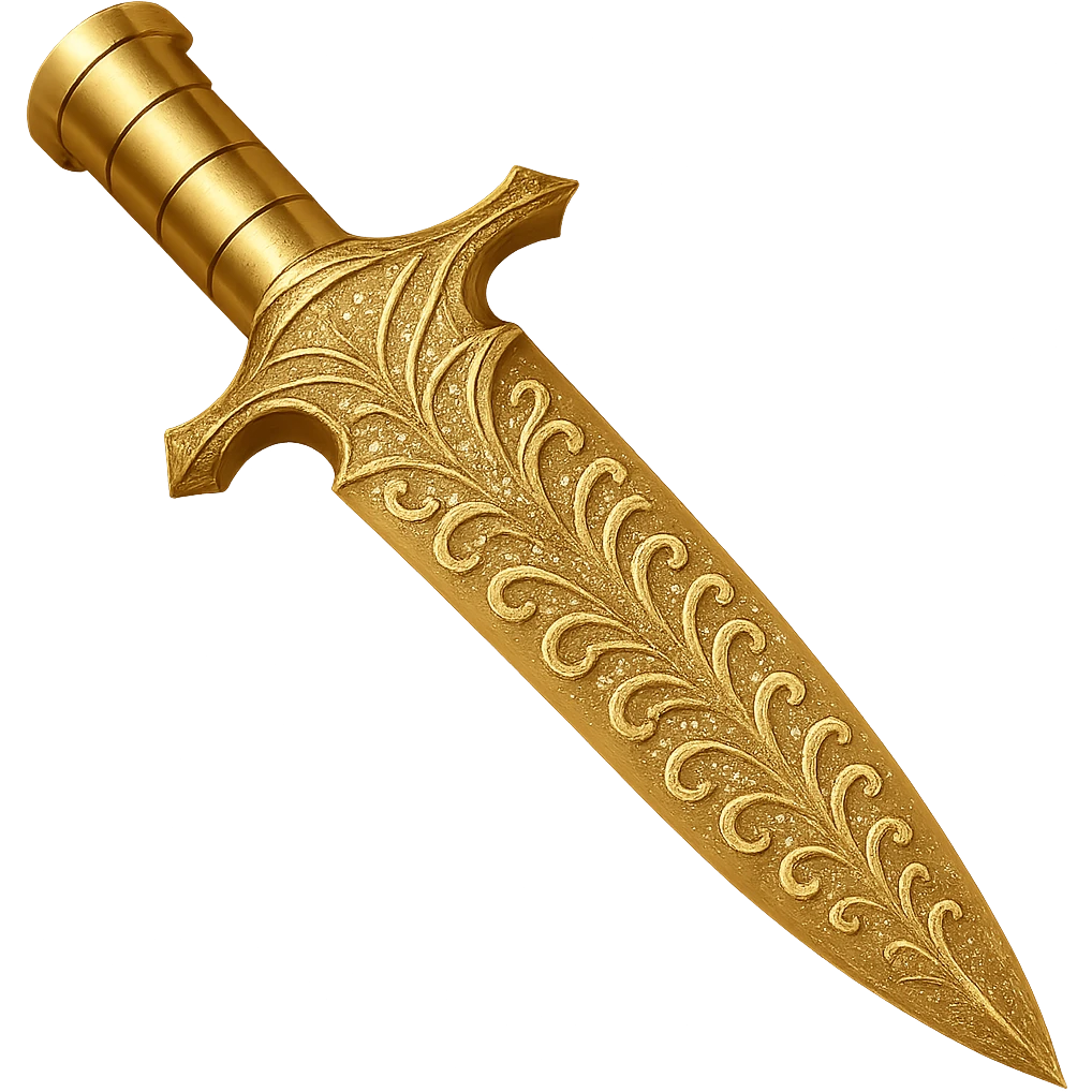 Recolor this weapon to a plated gold color with ornate engravings inlaid with diamonds. The gold should be rich and metallic, and the engravings should sparkle with diamond accents. Transparent background. emoji
