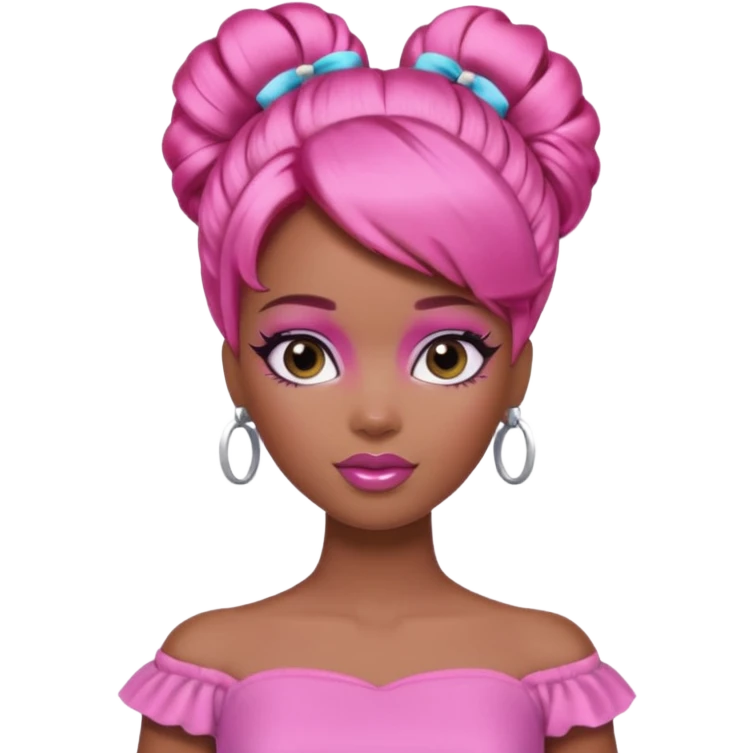 black barbie. updo hair, pink hair, perfect makeup and super pretty emoji