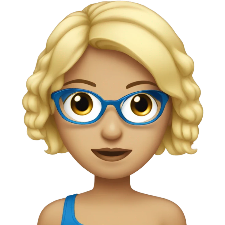 CHICA RUBIA, RALLA AL LADO, OJOS AZULES Y GAFAS AZULES emoji