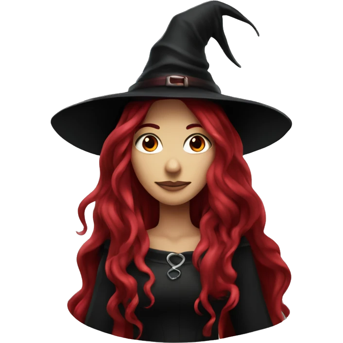 beautiful long haired witch, red, black, burgundy emoji