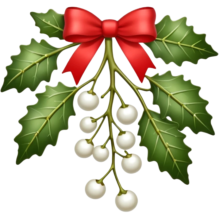 mistletoe with white berries and with red ribbon emoji