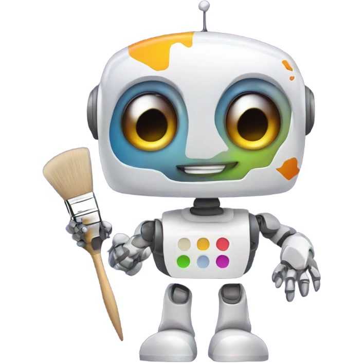 cute robot holds a palette with paints and a brush emoji