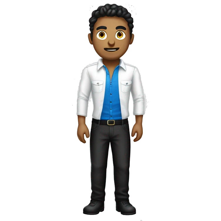 Esqueleto con fuego azul en el ojo con camisa blanca chaquet azul y pantalones negros emoji