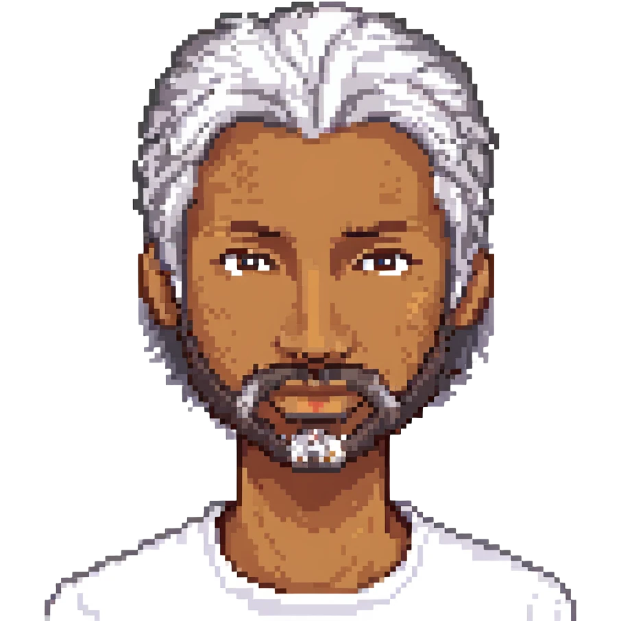 Minecraft pixel art face of Kevin, with gray hair, brown skin, scruffy beard, matching the reference emoji