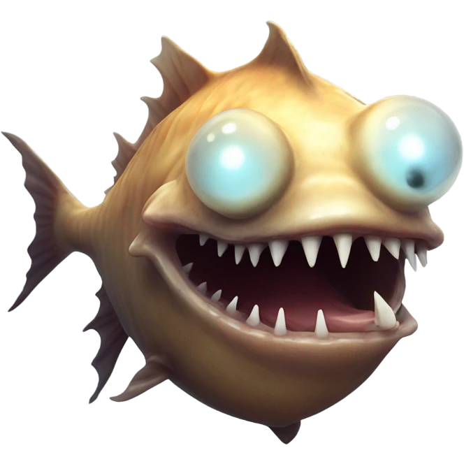 Anglerfish with a glowing lure hanging from its forehead, sharp teeth, and big eyes. emoji