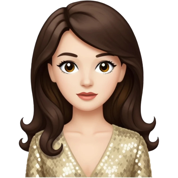 Maxene Andrews from The Andrews Sisters with long dark brown hair, cream sequin outfit emoji