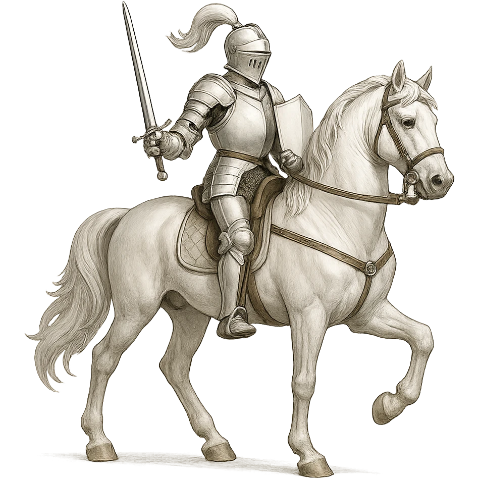 a white knight in shining armor riding a white horse, heroic, elegant, clean background emoji