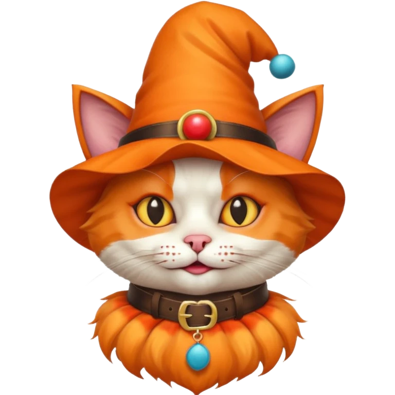 Cat clown with pointy hat, belt emoji