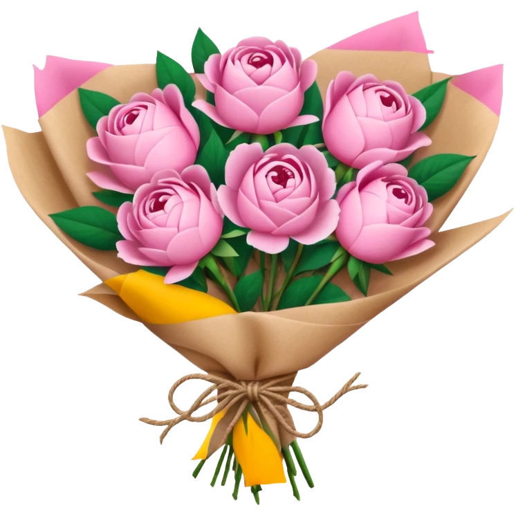 Bouquet of pink flower like rose and peony wrapped in kraft paper emoji