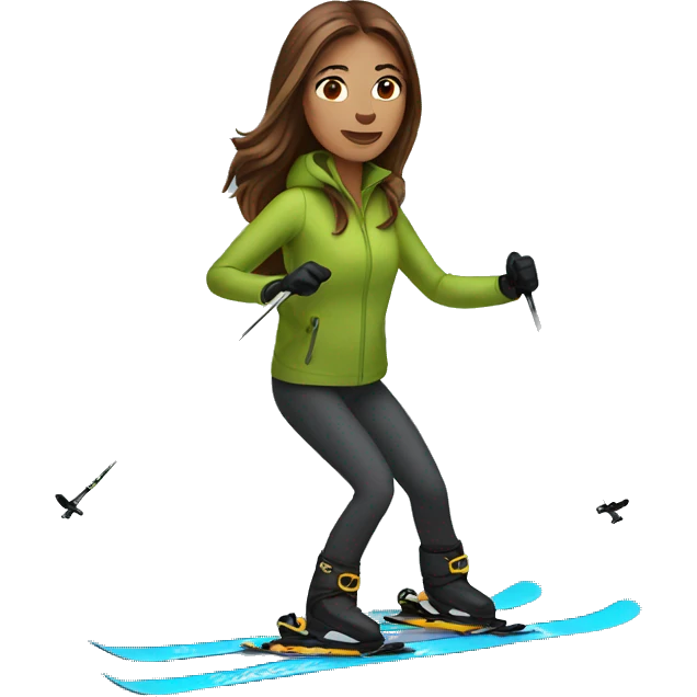 Woman with brown long hair skiing emoji