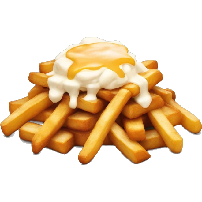 “Poutine with fries, cheese curds, and gravy, served in a simple and vibrant style.” emoji