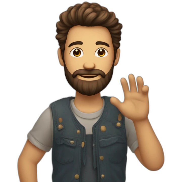 Homme cheveux brun barbe qui lève le doigt vers le haut emoji