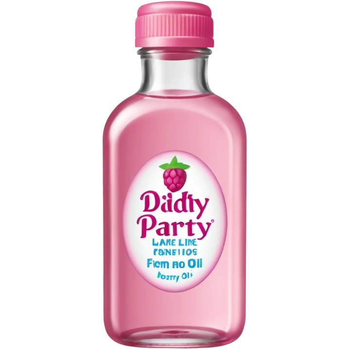 realistic Johnson and Johnson style bottle pink cap pink logo clear bottle with aint no party like a berry party written on the logo with diddy oil and a berry on top bottle emoji