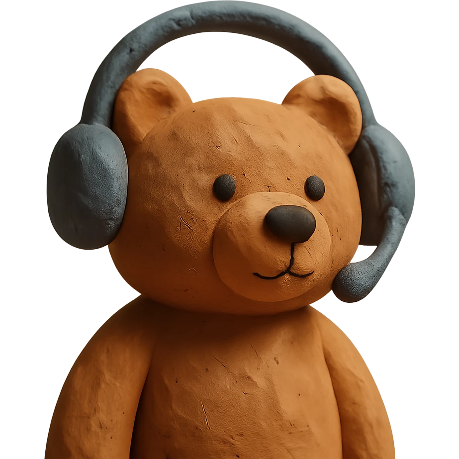claymation style bear with a headset emoji