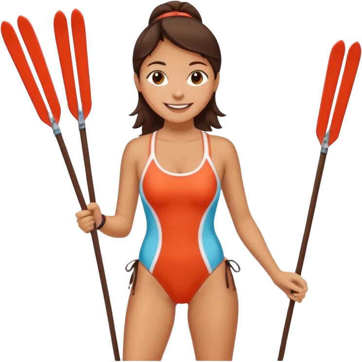 langrennski i ene hånden, bading, brunette, jente, chili, glad, baddrakt emoji