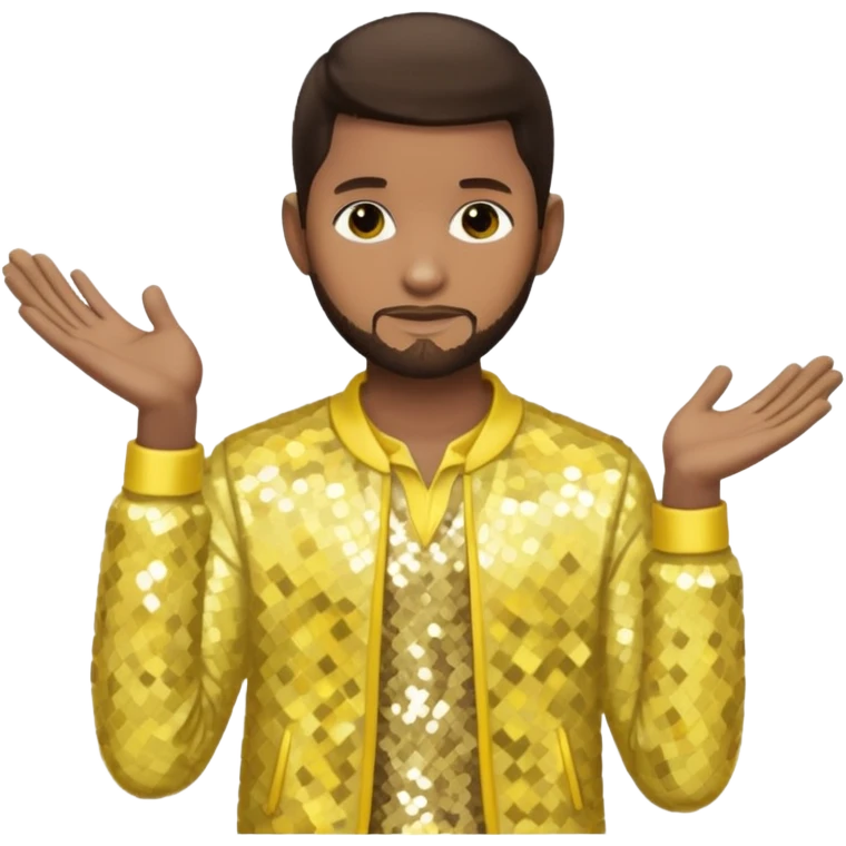 Usher with dark brown hair, pale yellow sequin outfit emoji