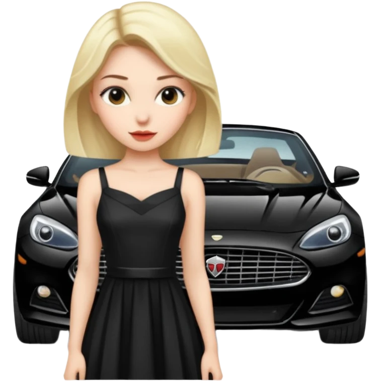 A fast, expensive black car with a young woman beside it emoji