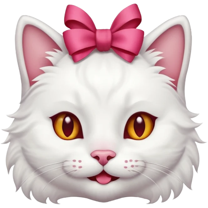 White cat, smiling, with a dangling ribbon on its head
 emoji