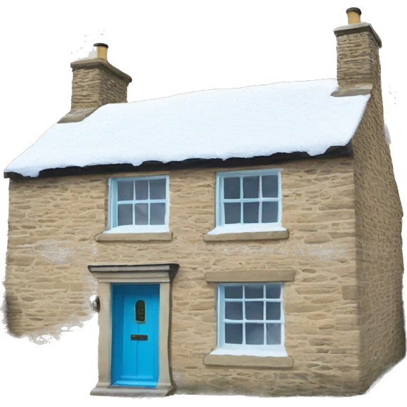 Snowy stone cotswolds cottage with sky blue door  emoji