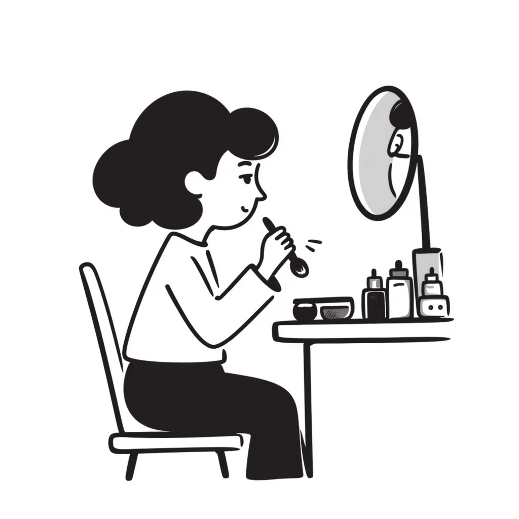 Girl applying makeup with mirror emoji