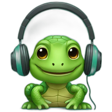 Tertle with headphones teal background  emoji