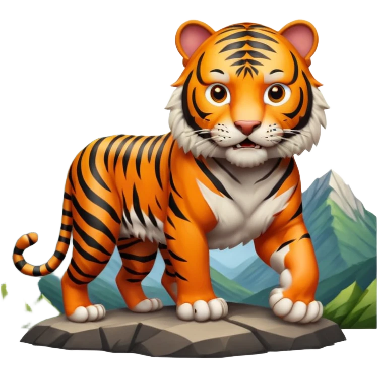 Tigre adulto feroz con la cara mas real no de caricatira en la cima montaña  emoji