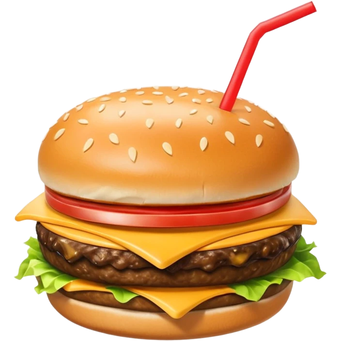 i want a Cheeseburger and Fries with a angle to 15–20° gentle bird’s-eye angle with a cold drink with ice cube with straw with some fries thicker like McDonald's french fries emoji