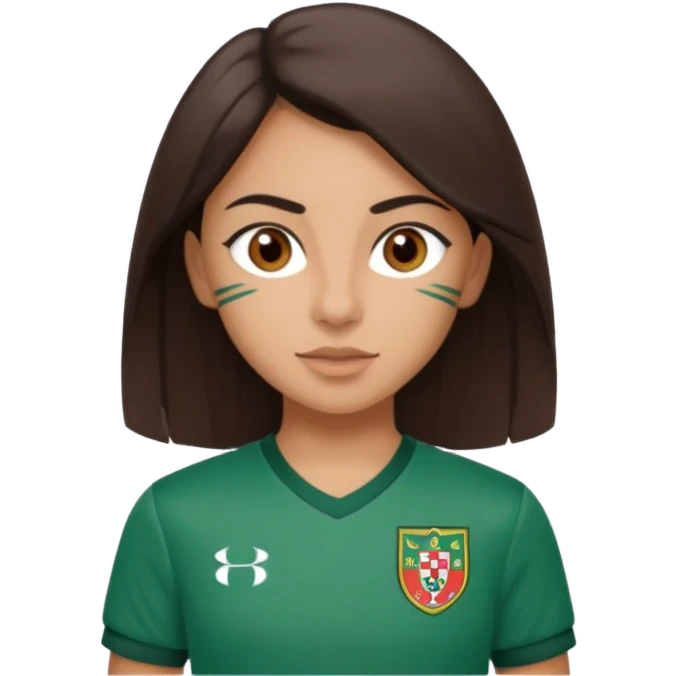 morena, cabelo liso, olhos castanho, nariz pequeno e blusa do sporting clube de portugal  emoji