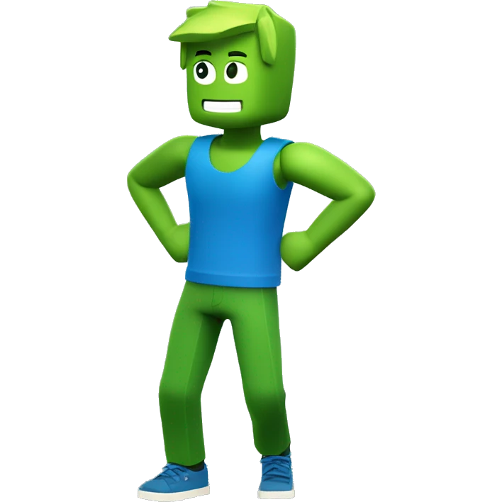 blocky roblox character with blue tanktop and green legs dancing full-body emoji