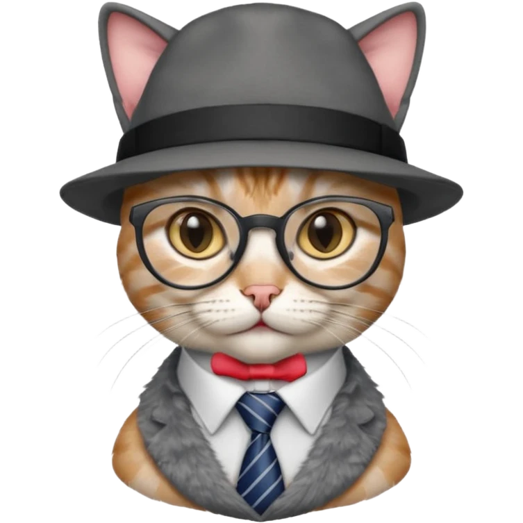 half body cat with ties and opticals and  hat emoji